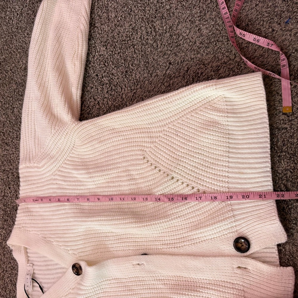 Exlura Cardigan Sweater Women Large Cream Chunky Pointelle Knit V-Neck Cozy - Picture 7 of 11